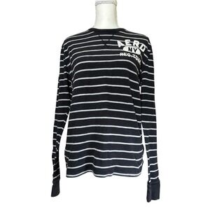 Y2K Aeropostale Long Sleeve Top Womens‎ Striped Henley Shirt Black Graphic L